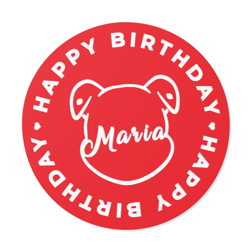 Personalize Mumble's Outline For Happy Birthday On Red Round Vinyl Stickers