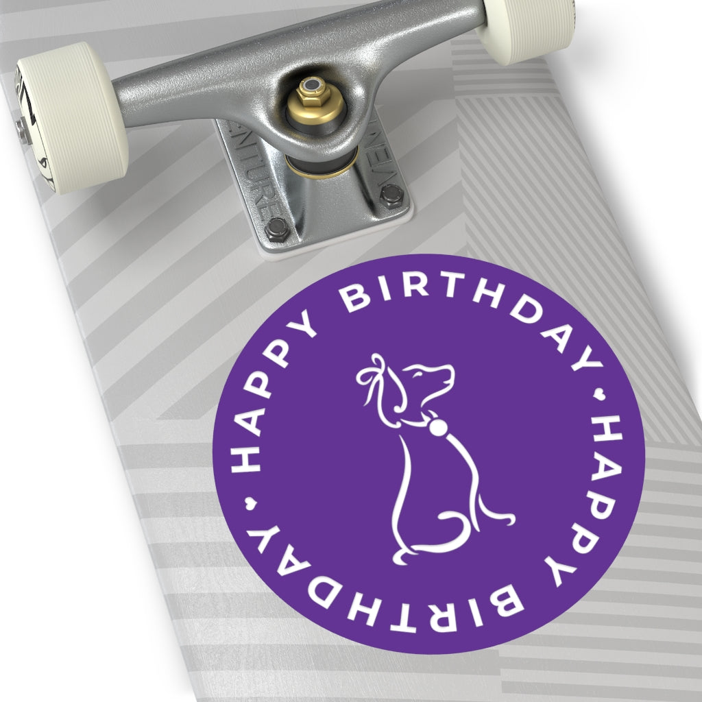 Poochie Diva's Happy Birthday On Purple Round Vinyl Stickers