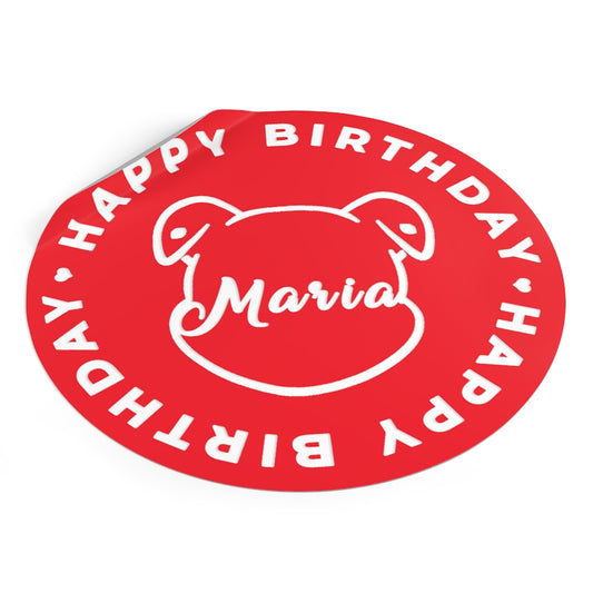 Personalize Mumble's Outline For Happy Birthday On Red Round Vinyl Stickers