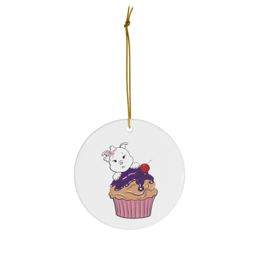 Purple Diamond Cupcake  On Ceramic Ornaments