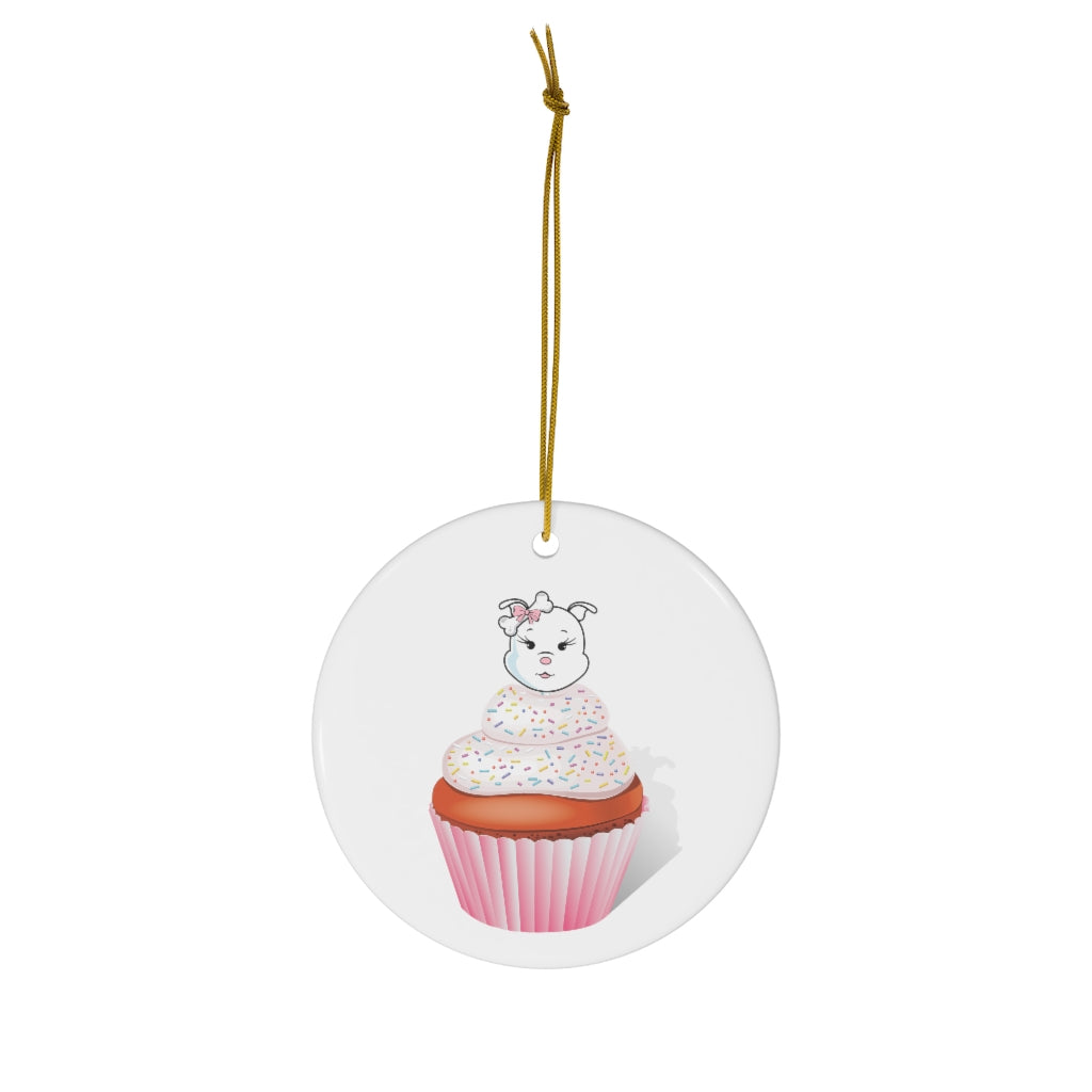 Vanilla With Sprinkles Diamond Cupcake On Ceramic Ornaments