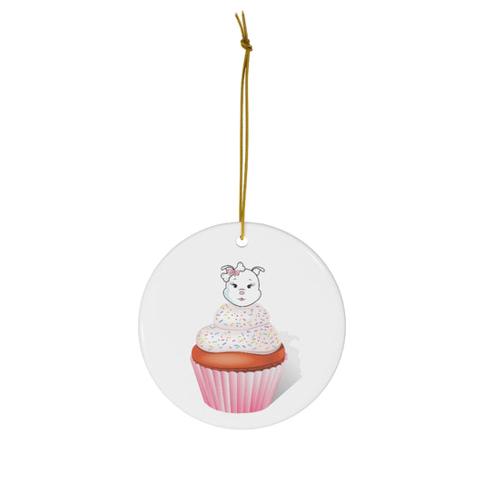 Vanilla With Sprinkles Diamond Cupcake On Ceramic Ornaments