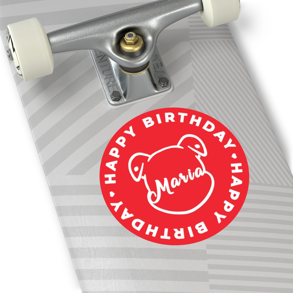 Personalize Mumble's Outline For Happy Birthday On Red Round Vinyl Stickers