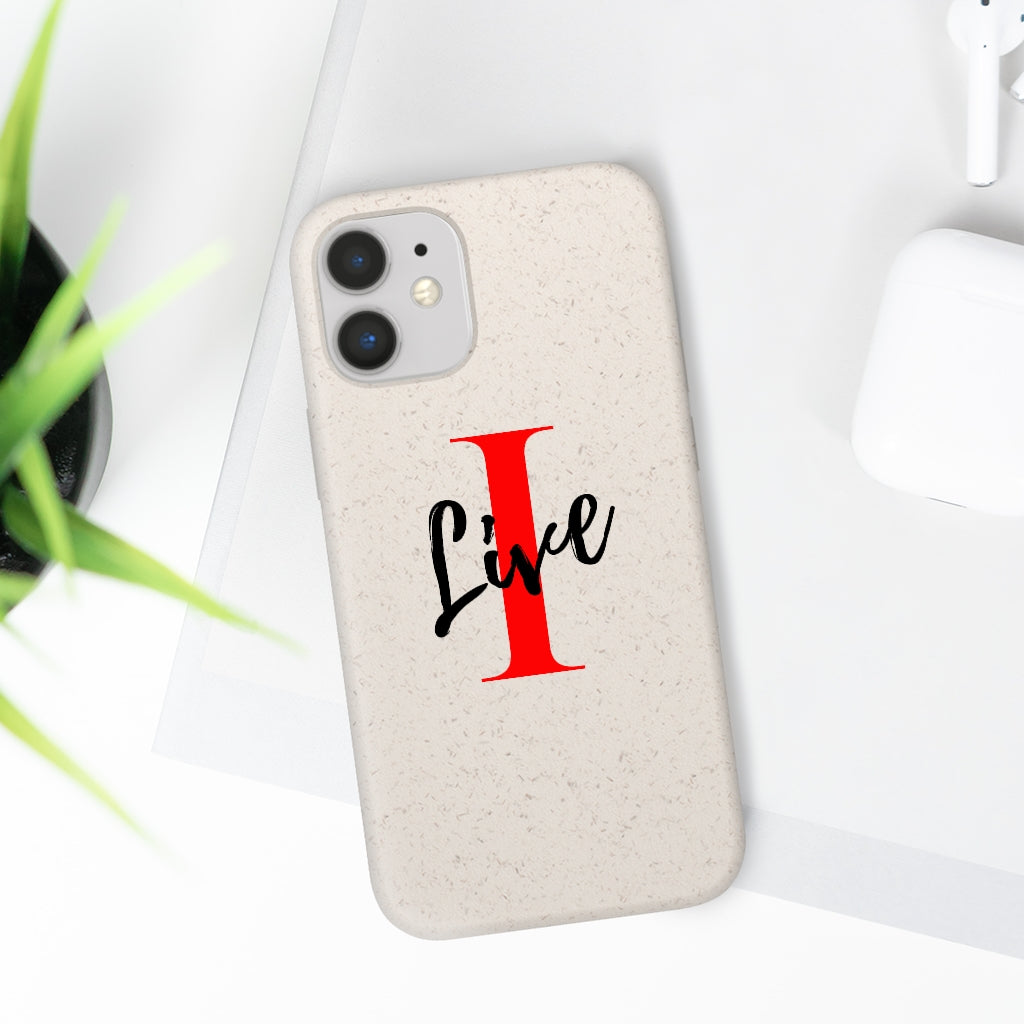 Oversized "I" Cursive LIVE On White Biodegradable Case