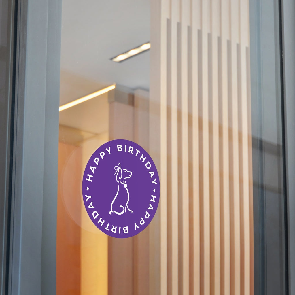 Poochie Diva's Happy Birthday On Purple Round Vinyl Stickers