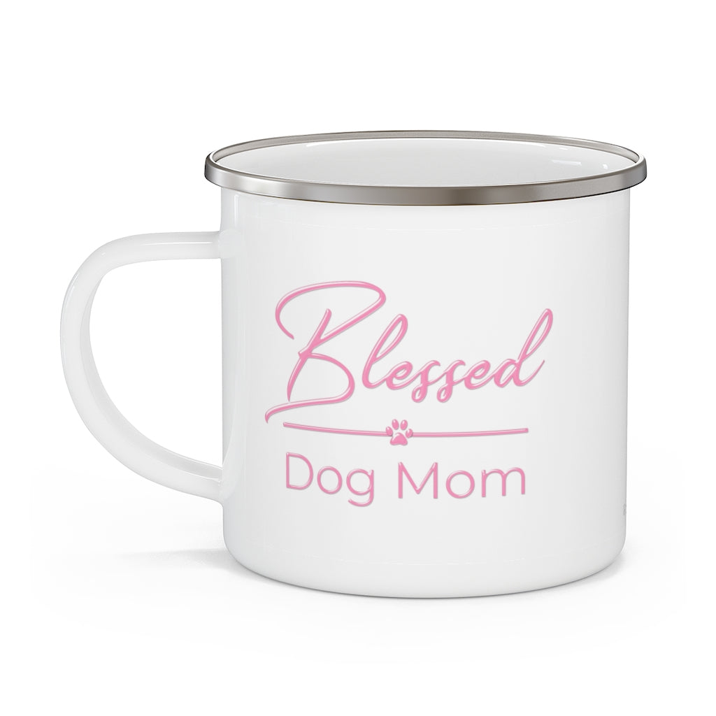 Pink Blessed Dog Mom On Enamel Camping Mug
