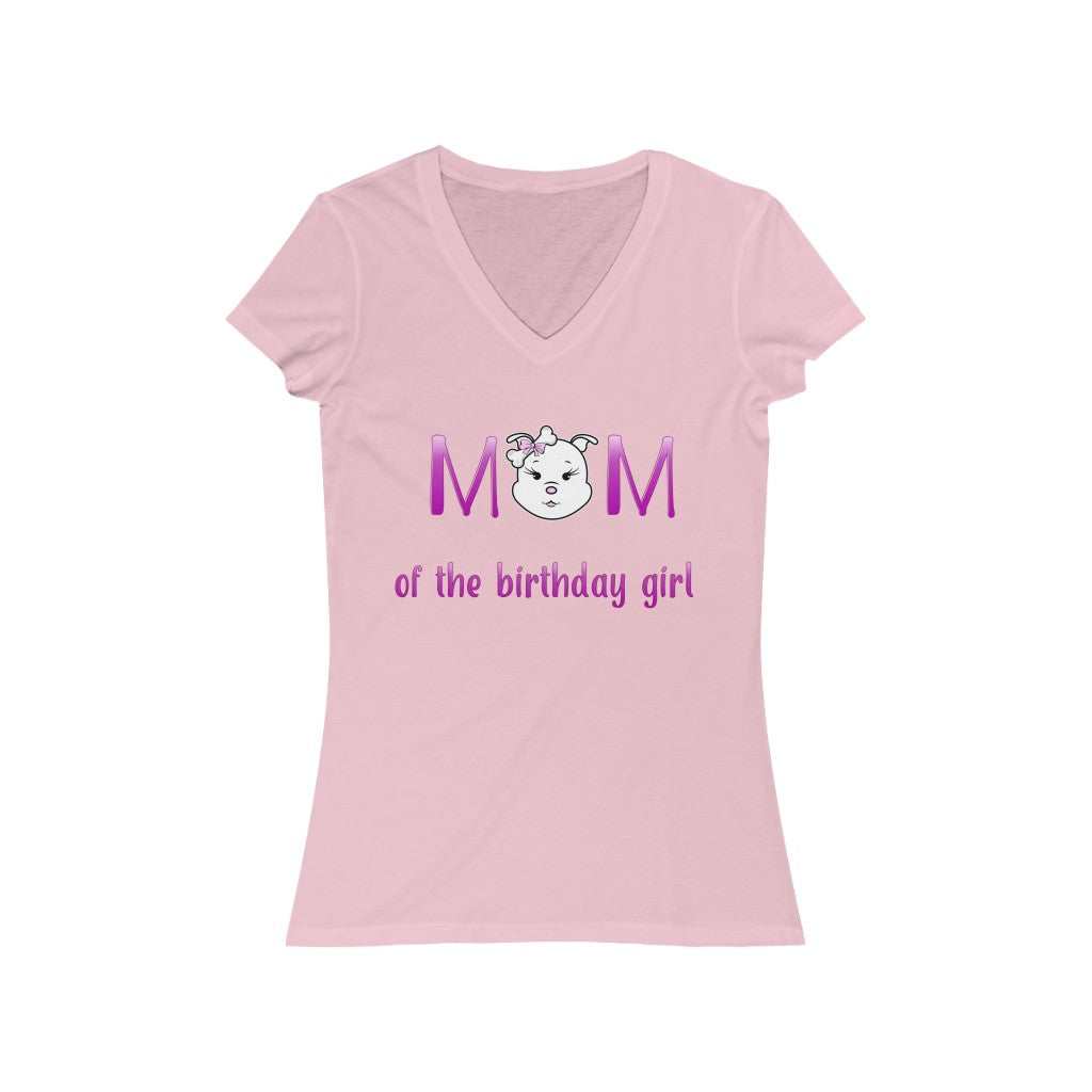 Mom of the Birthday Girl Women's Jersey Short Sleeve V-Neck Tee