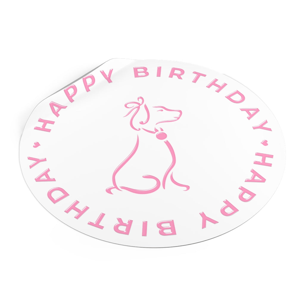Pink Poochie Diva's Happy Birthday On White Round Vinyl Stickers