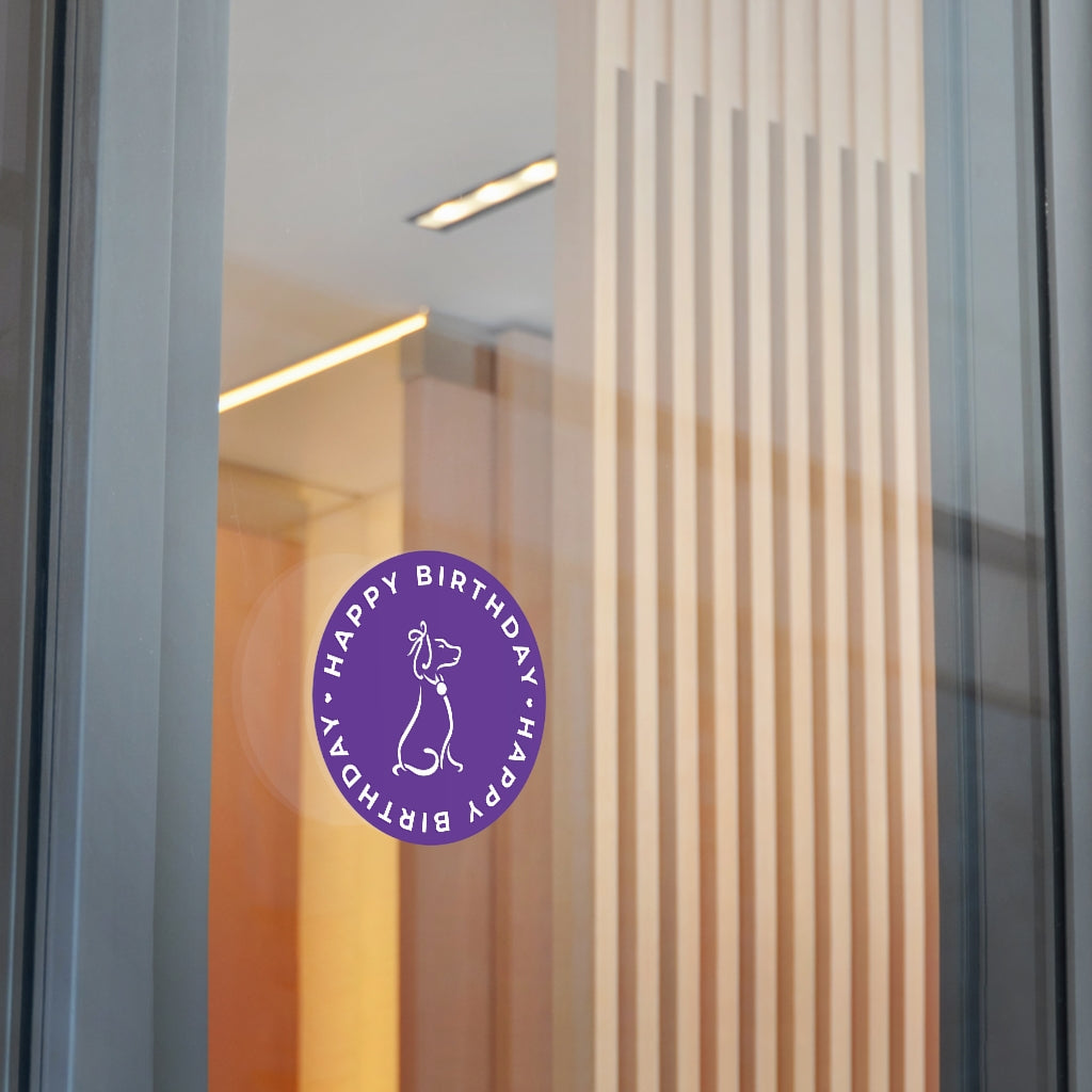 Poochie Diva's Happy Birthday On Purple Round Vinyl Stickers