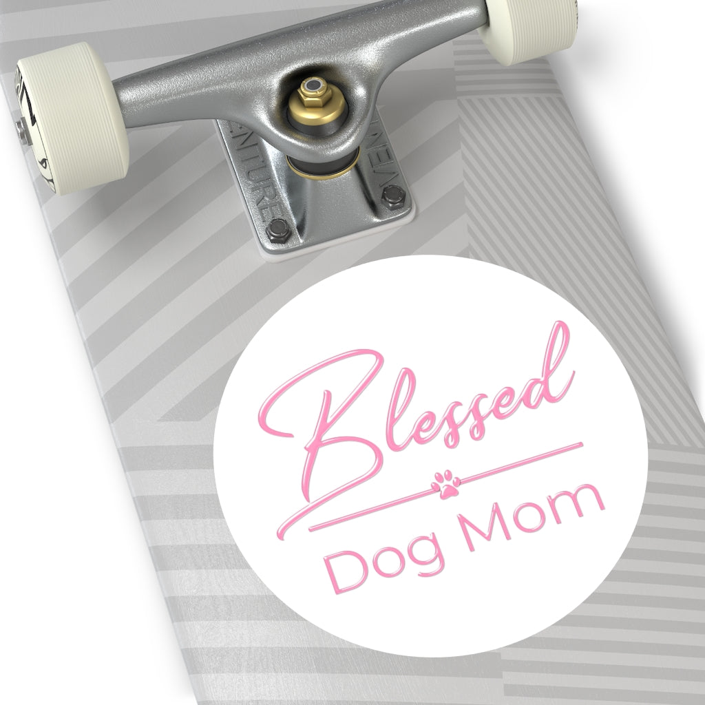 Pink Blessed Dog Mom On Round Vinyl Stickers