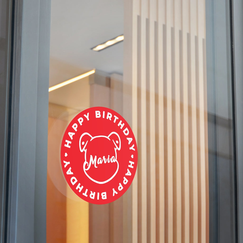 Personalize Mumble's Outline For Happy Birthday On Red Round Vinyl Stickers