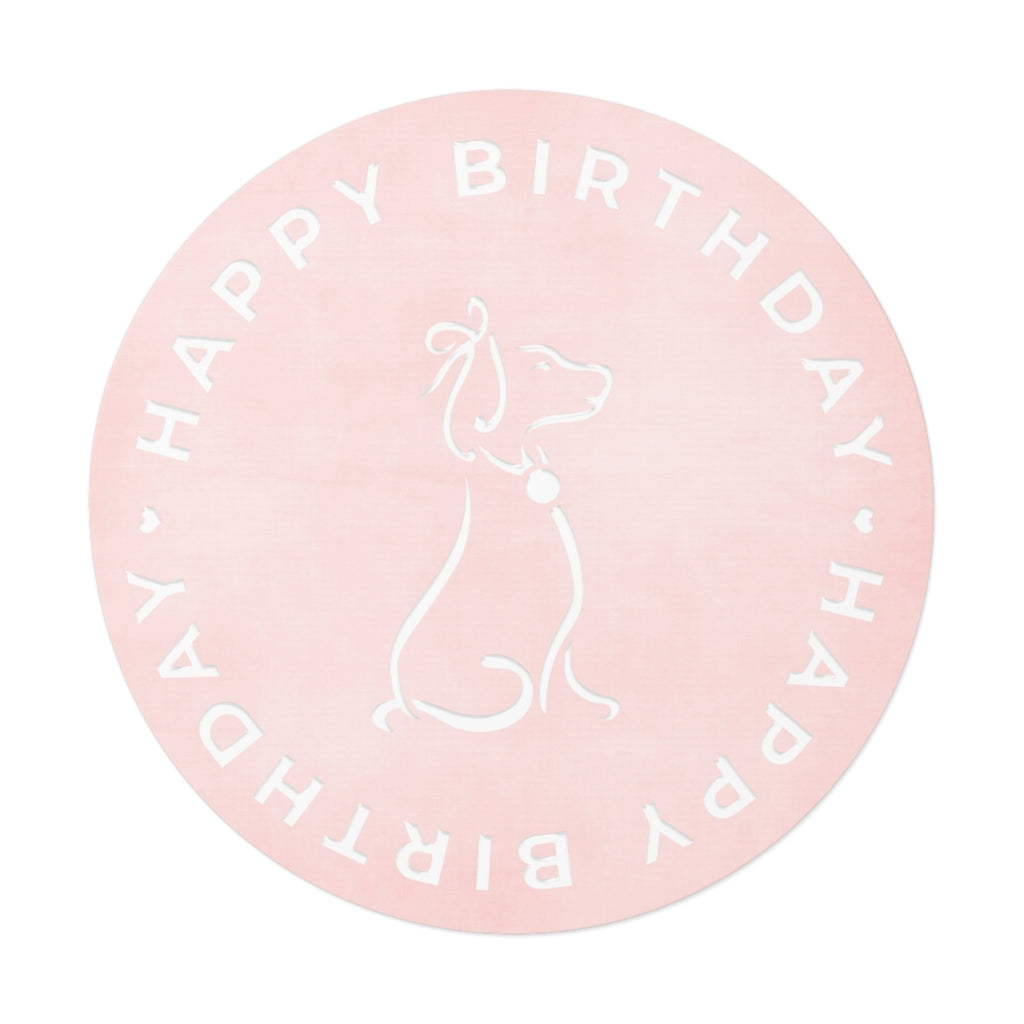 Poochie Diva's Happy Birthday On Pink Round Vinyl Stickers