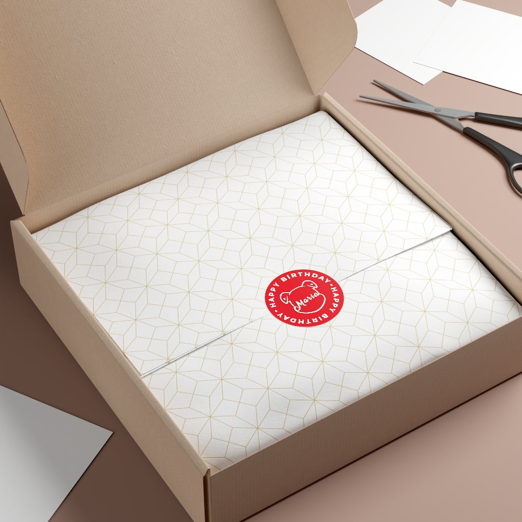 Personalize Mumble's Outline For Happy Birthday On Red Round Vinyl Stickers