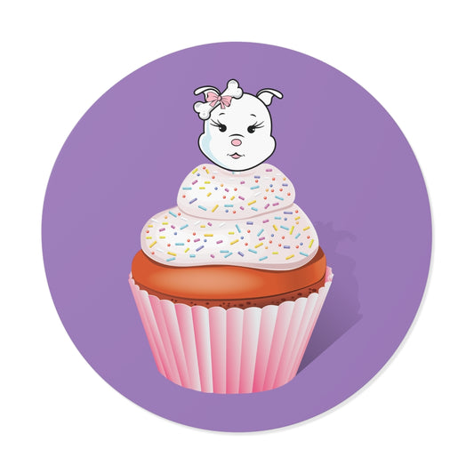Copy of Vanilla With Sprinkles Diamond Cupcake On Lavender Round Vinyl Stickers