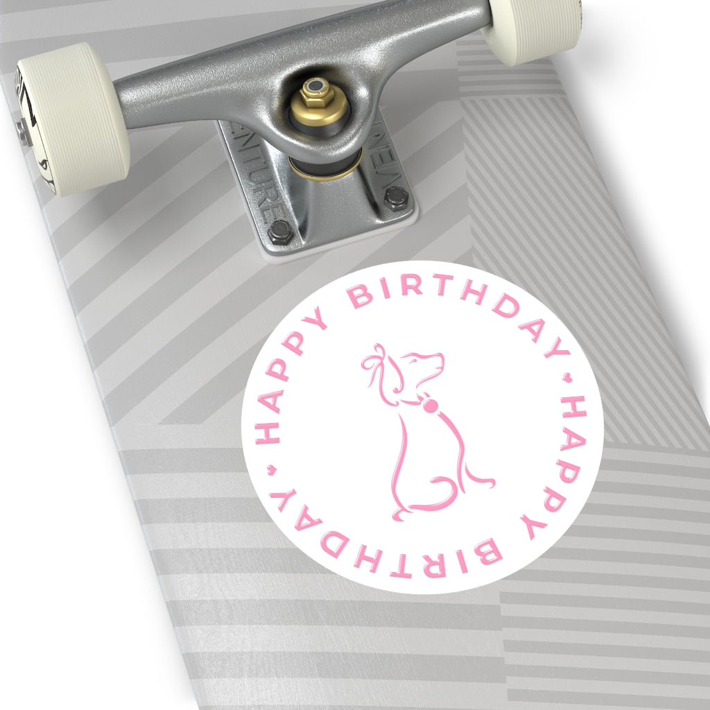Pink Poochie Diva's Happy Birthday On White Round Vinyl Stickers