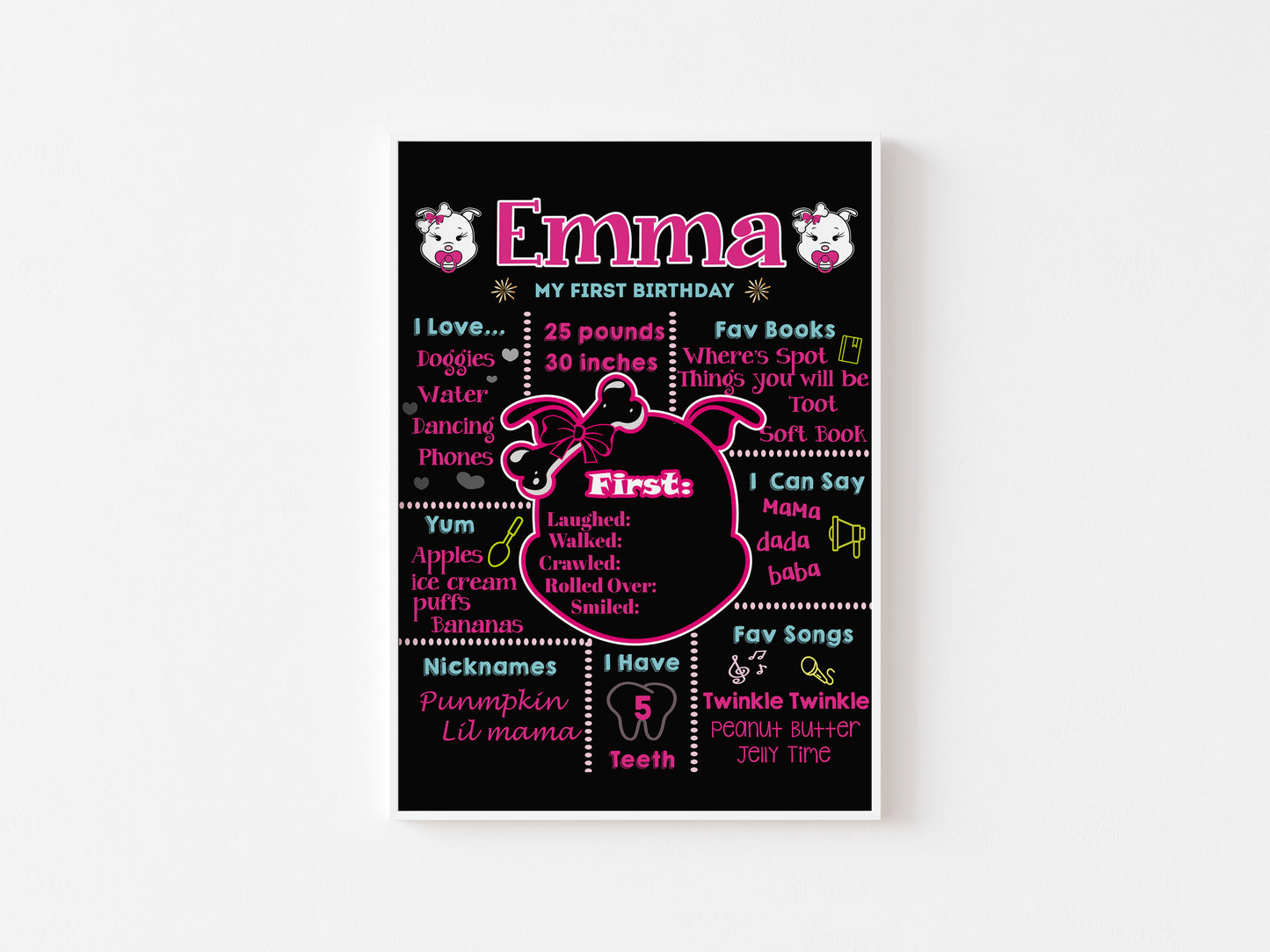 Poochie Diva's Baby Milestone Wall Art Print | Milestone Art | Milestone Wall Art | Baby Milestone Art | Nursery Decor | Digital Download