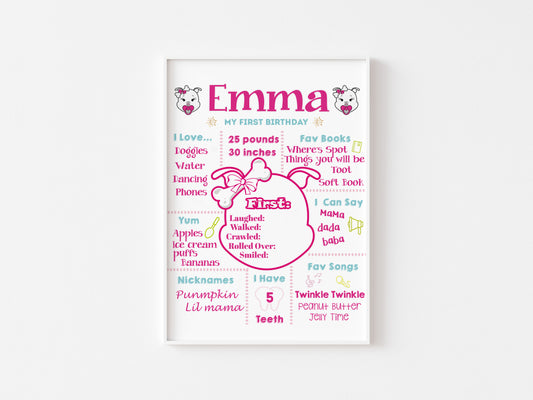 Poochie Diva's Baby Milestone Wall Art Print | Milestone Art | Milestone Wall Art | Baby Milestone Art | Nursery Decor | Digital Download