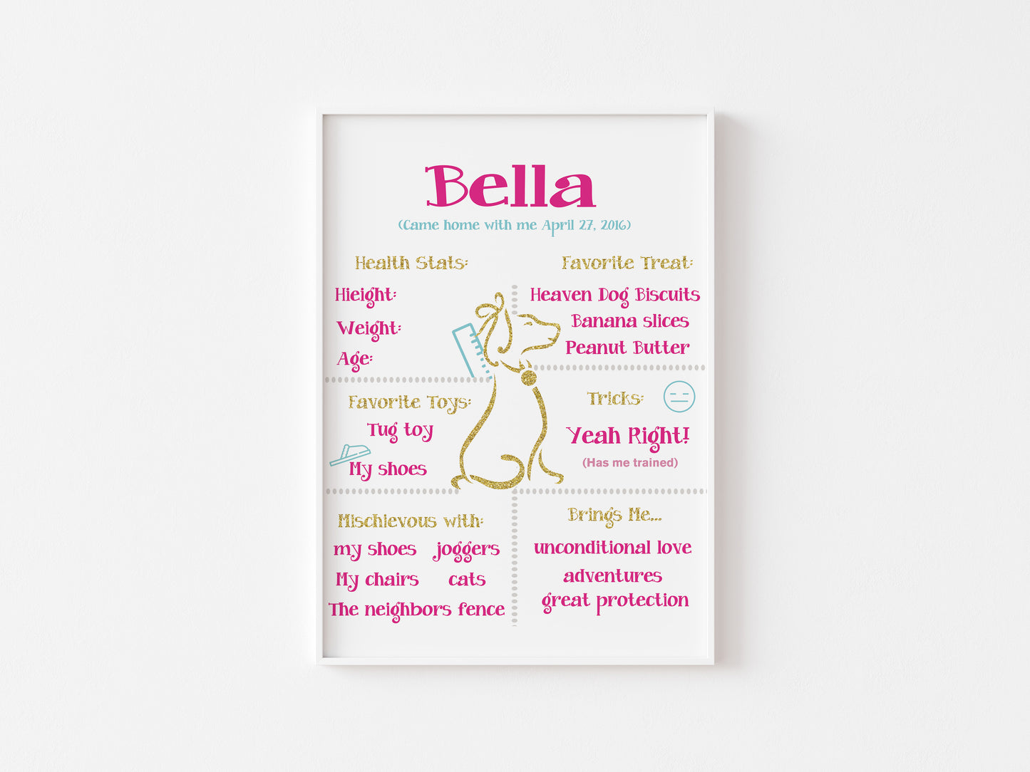 Poochie Diva's Custom All About Me Dog Traits Wall Art Print | Custom Dog Stats | Dog Stats Wall Art | Dog Lover Gift | Gift for Dog Mom