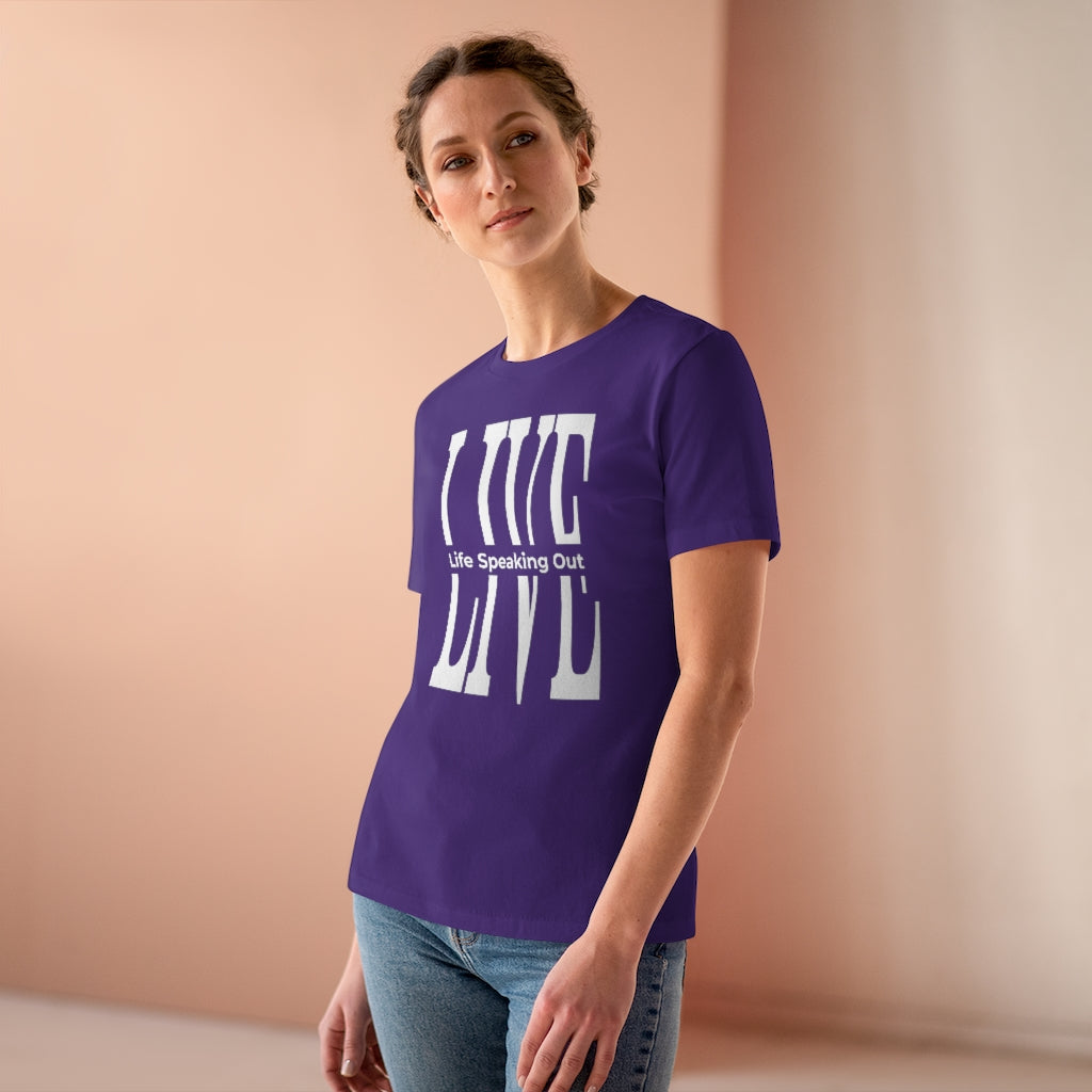 Live Life Speaking Out White On Women's Premium Tee