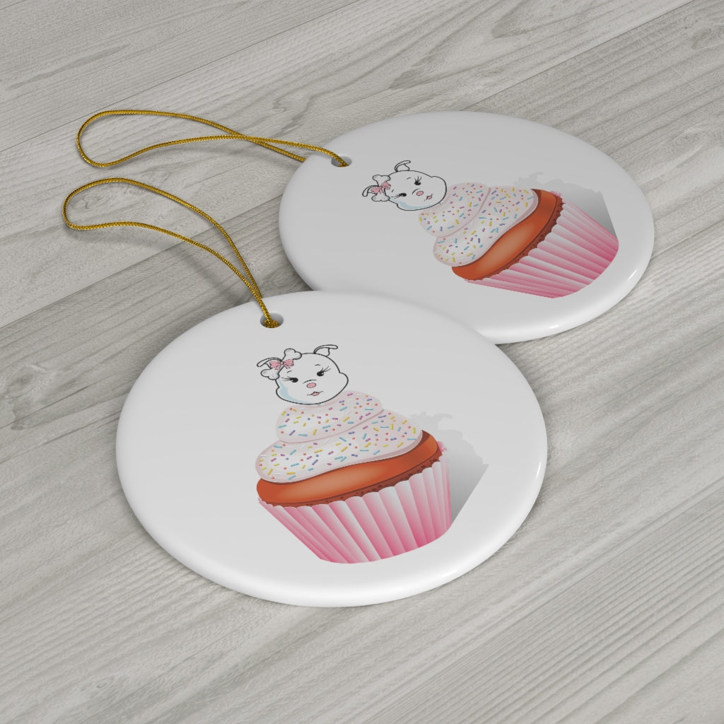 Vanilla With Sprinkles Diamond Cupcake On Ceramic Ornaments