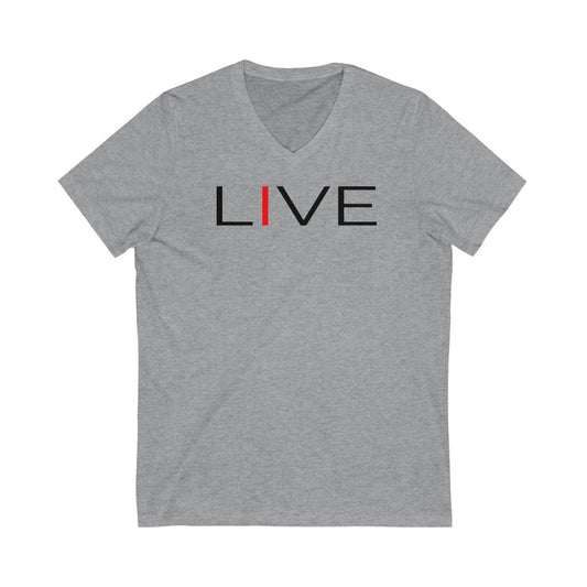 I LIVE Unisex Jersey Short Sleeve V-Neck Tee