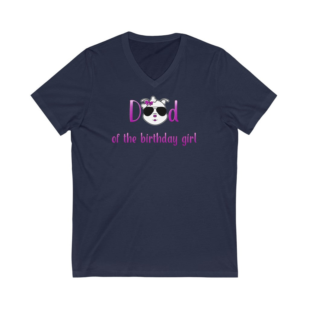 Dad of the Birthday Girl Unisex Jersey Short Sleeve V-Neck Tee
