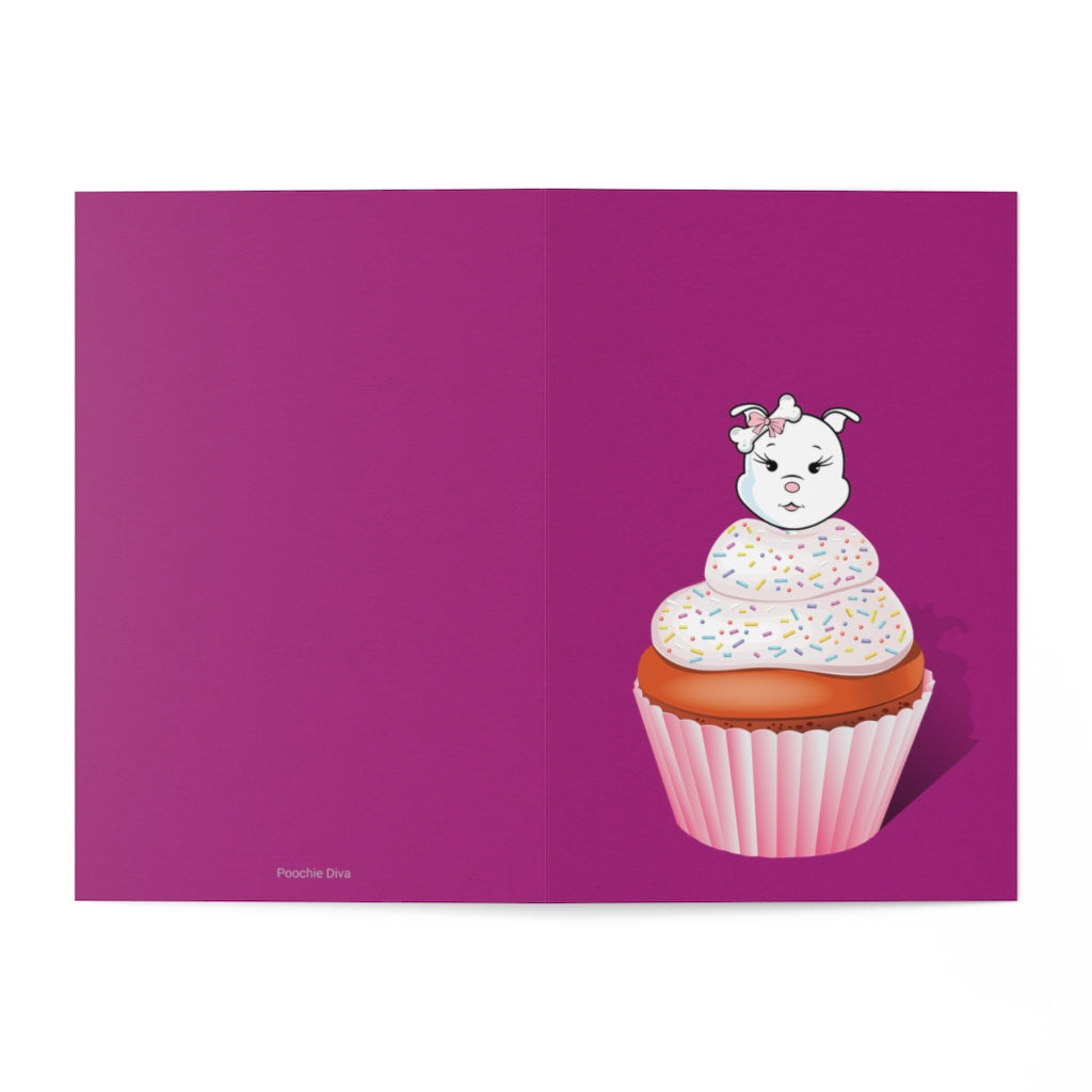 Vanilla With Sprinkles Diamond Cupcake On Purple Greeting Cards (7 pcs)