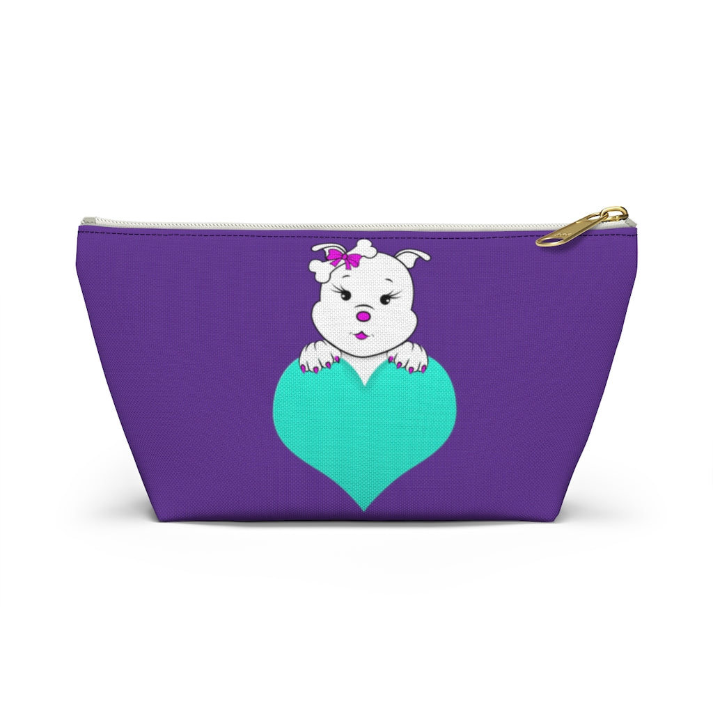 Purple Diamond On Big Heart On Purple Accessory Pouch w T-bottom
