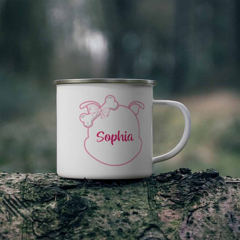 Personalized Name Inside Pink Diamond Face Outline On Enamel Camping Mug