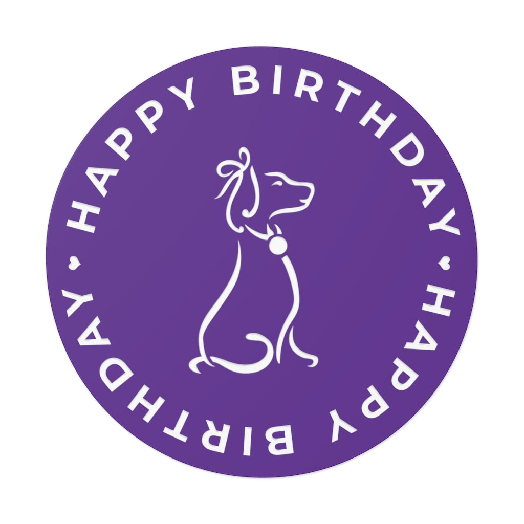 Poochie Diva's Happy Birthday On Purple Round Vinyl Stickers