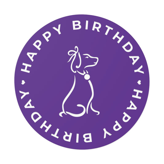 Poochie Diva's Happy Birthday On Purple Round Vinyl Stickers