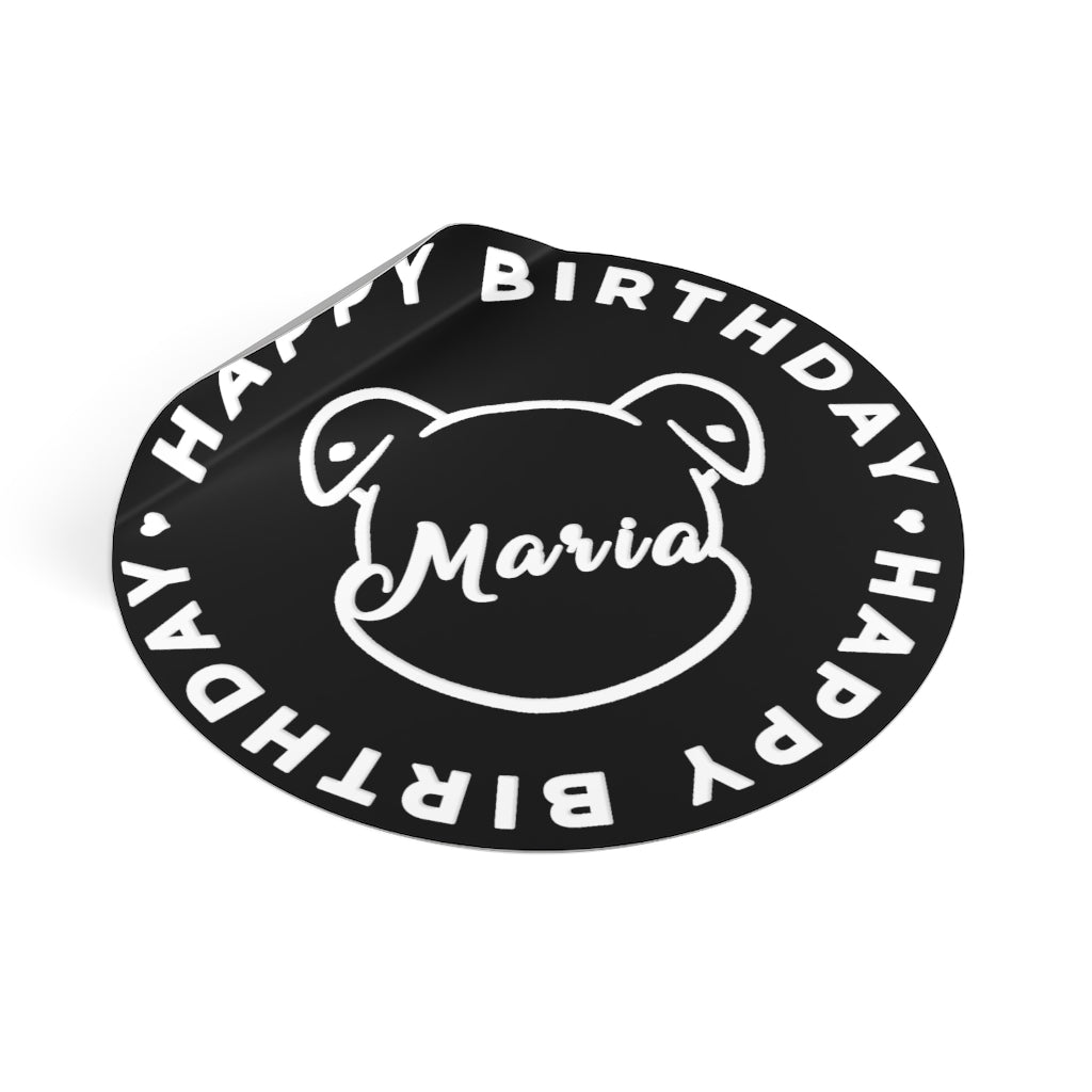 Personalize Mumble's Outline For Happy Birthday On Black Round Vinyl Stickers