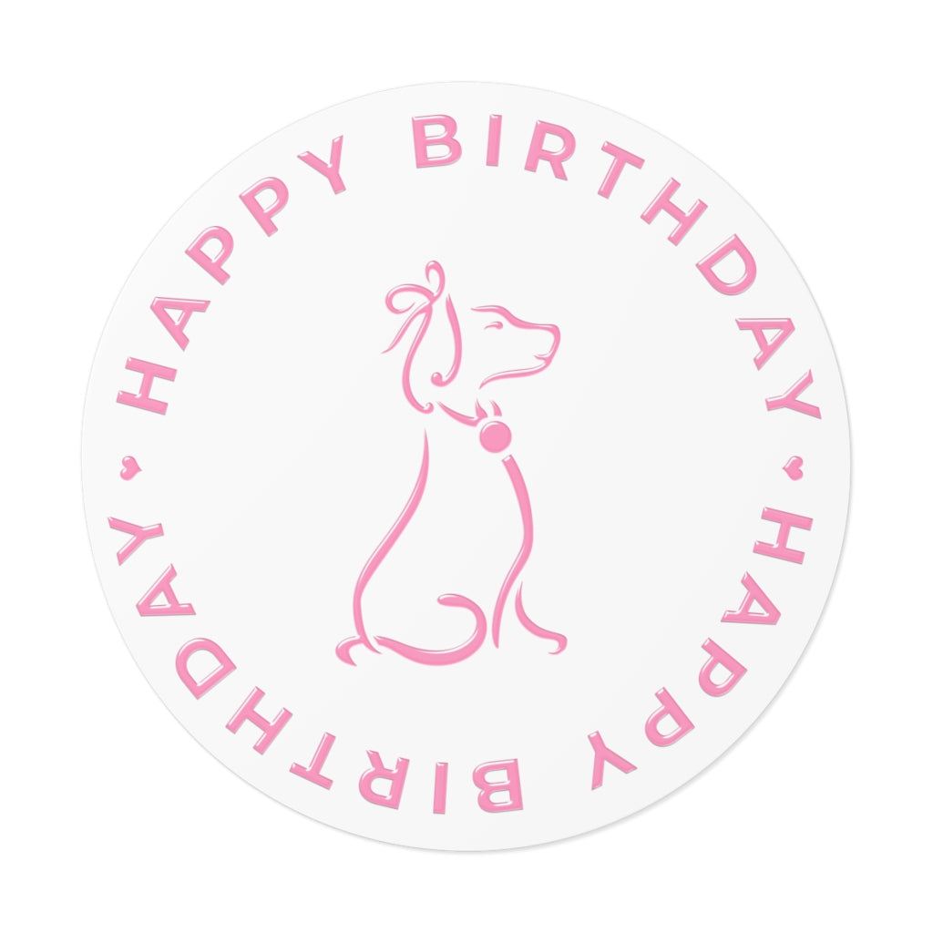 Pink Poochie Diva's Happy Birthday On White Round Vinyl Stickers