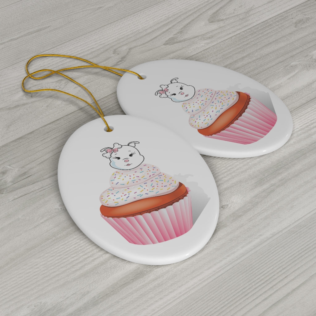 Vanilla With Sprinkles Diamond Cupcake On Ceramic Ornaments