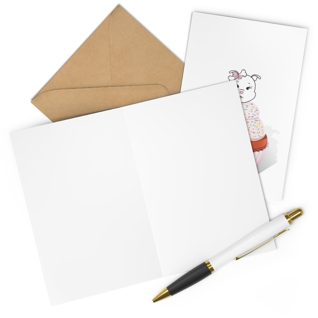 Vanilla With Sprinkles Diamond Cupcake On Purple Greeting Cards (7 pcs)