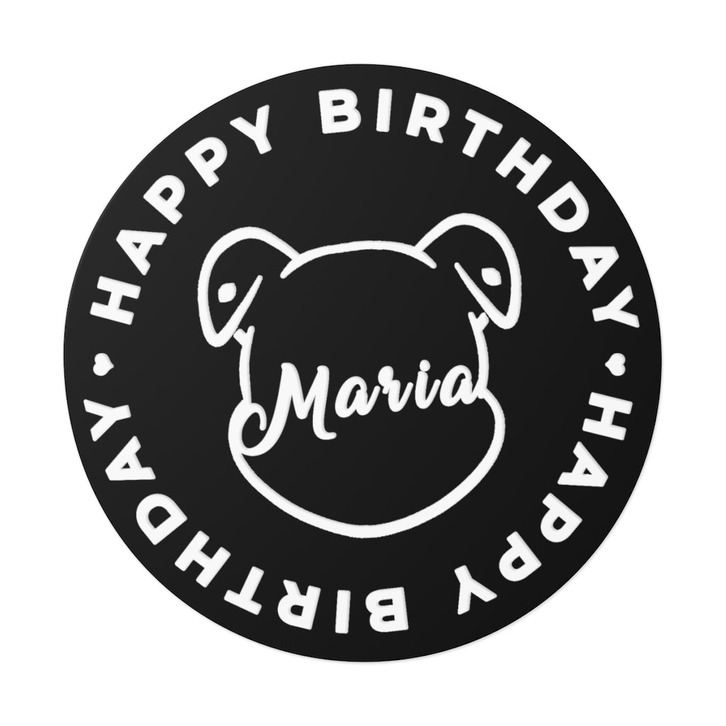 Personalize Mumble's Outline For Happy Birthday On Black Round Vinyl Stickers