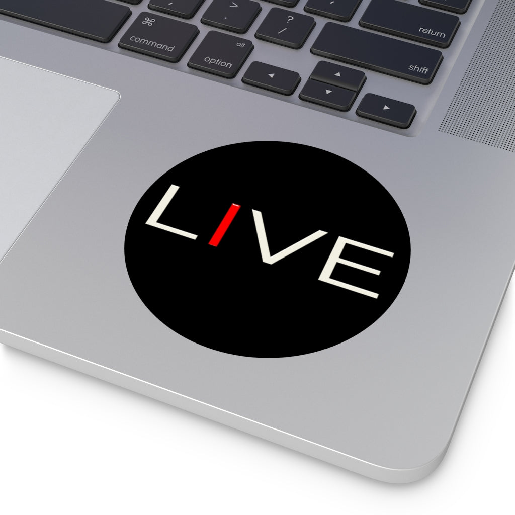 "I" LIVE On Black Round Vinyl Stickers