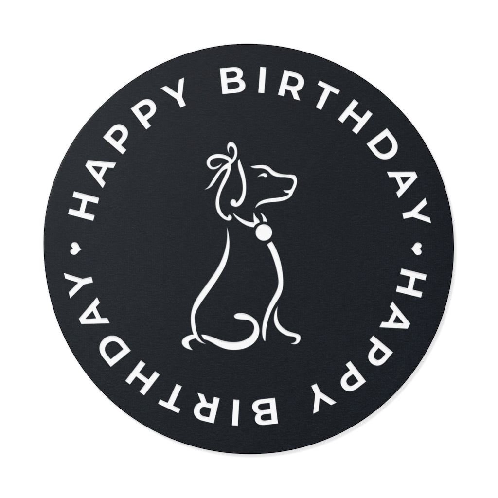 Poochie Diva's Happy Birthday On Black Round Vinyl Stickers