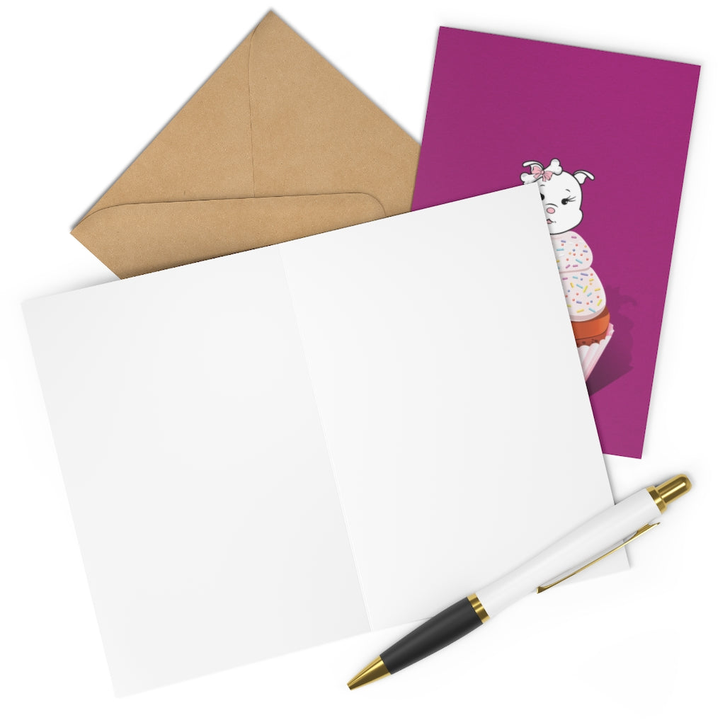 Vanilla With Sprinkles Diamond Cupcake On Purple Greeting Cards (7 pcs)