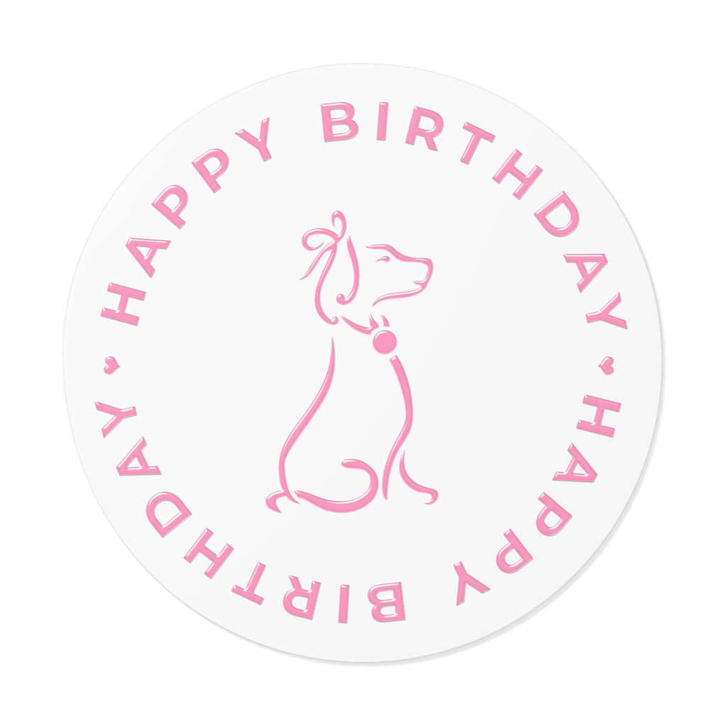 Pink Poochie Diva's Happy Birthday On White Round Vinyl Stickers