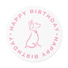 Pink Poochie Diva&#39;s Happy Birthday On White Round Vinyl Stickers