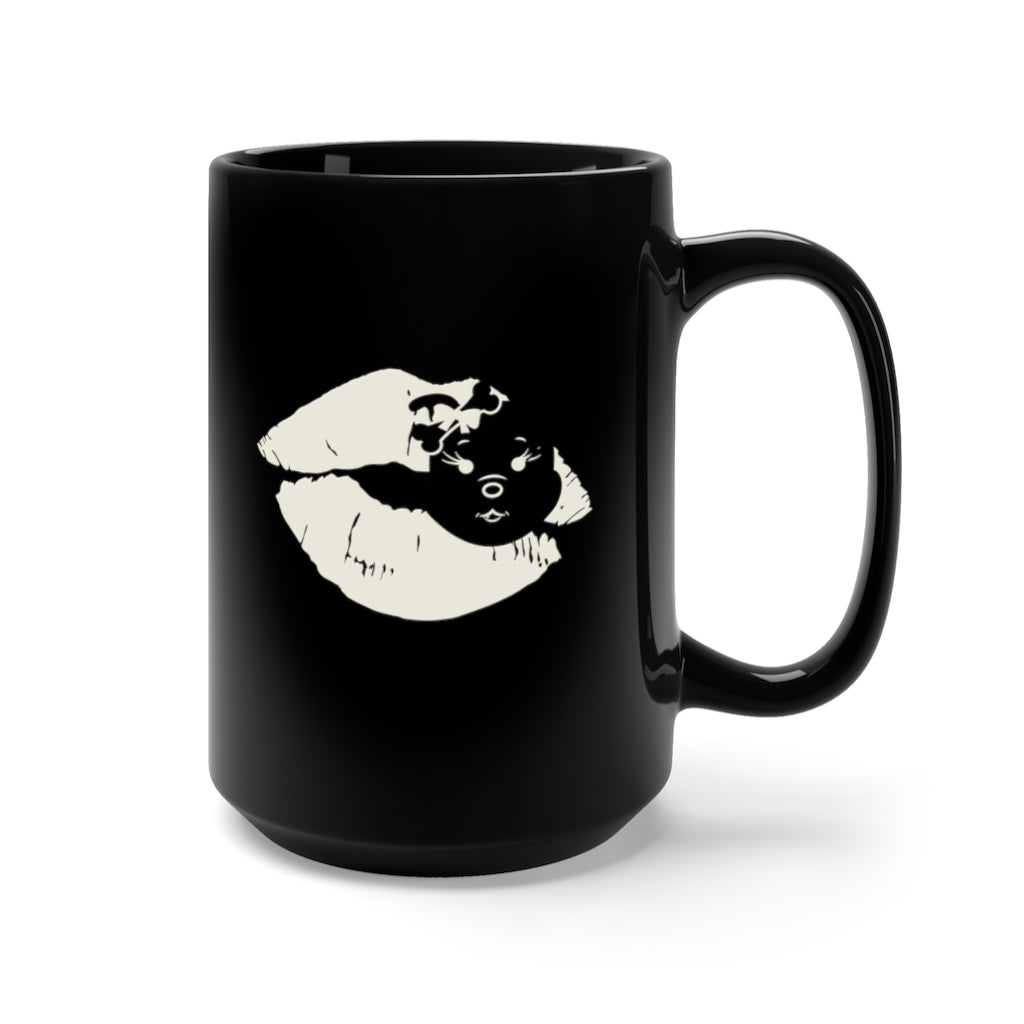 White Diamond Lips On Black Mug 15oz