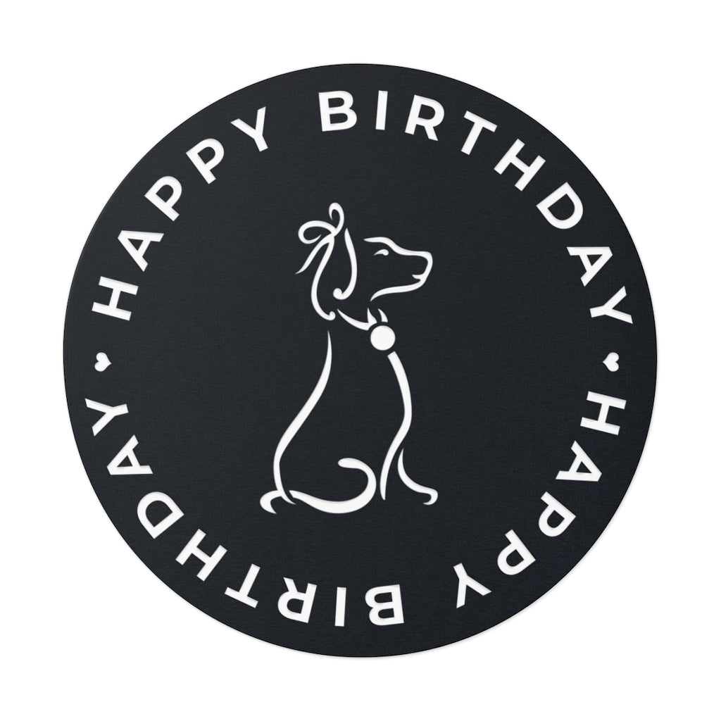 Poochie Diva's Happy Birthday On Black Round Vinyl Stickers
