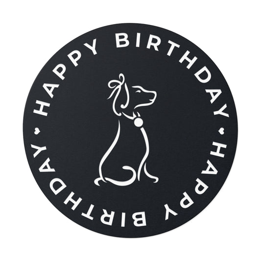 Poochie Diva's Happy Birthday On Black Round Vinyl Stickers