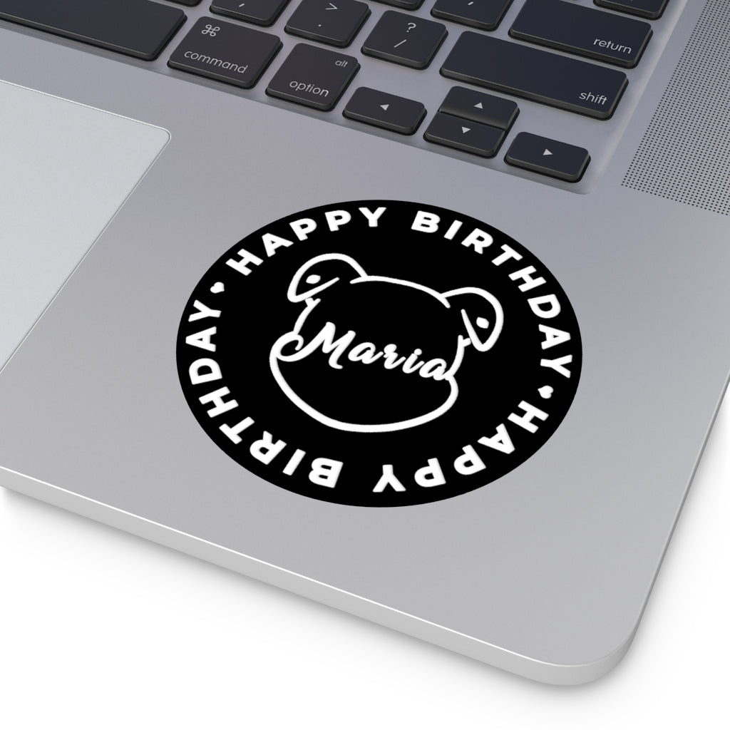 Personalize Mumble's Outline For Happy Birthday On Black Round Vinyl Stickers