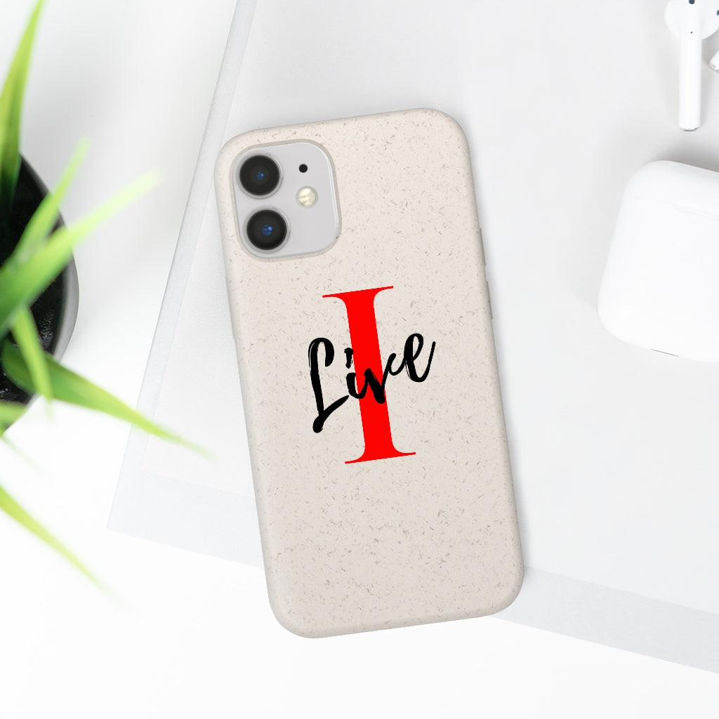 Oversized "I" Cursive LIVE On White Biodegradable Case