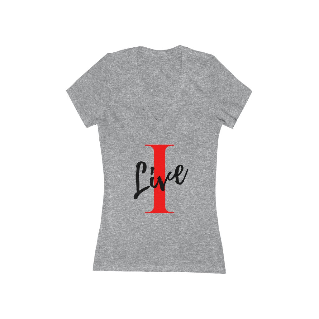 Oversized "I" LIVE On A Women's Jersey Short Sleeve Deep V-Neck Tee