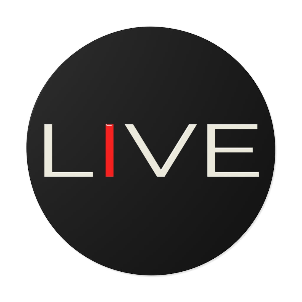 "I" LIVE On Black Round Vinyl Stickers