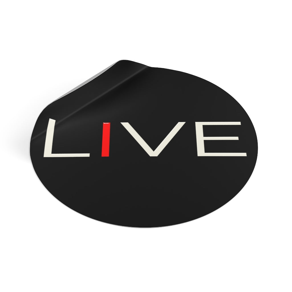 "I" LIVE On Black Round Vinyl Stickers