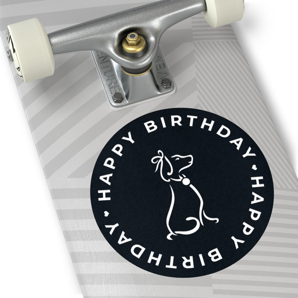 Poochie Diva's Happy Birthday On Black Round Vinyl Stickers